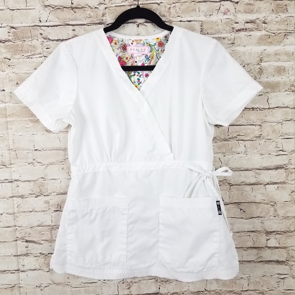 koi scrub top uniform medical white small pocket